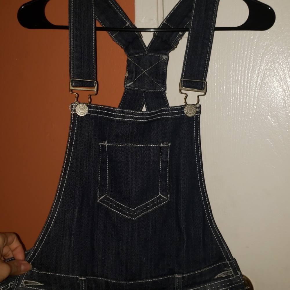 Distressed premium denim overalls